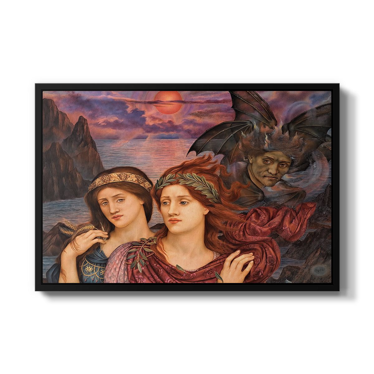 The Vision, 1914 by Evelyn De Morgan in a black floater framed canvas wall art display.