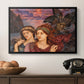 The Vision, 1914 by Evelyn De Morgan in a black floater framed canvas displayed above a console table in a hallway, featuring an allegorical scene emphasizing emotion and color.