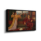 Angled view of The Gilded Cage, c. 1901-1902 by Evelyn De Morgan in a black floater framed canvas.