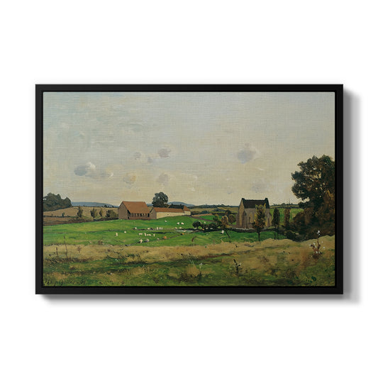 The Saulce Estate, 1869 by Henri Harpignies in a black floater framed canvas wall art display.