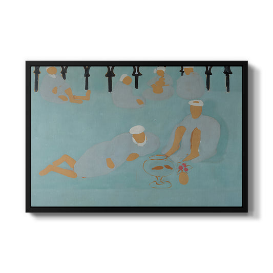 Arab Coffeehouse (Le café Maure), 1913 by Henri Matisse in a black floater framed canvas wall art display.