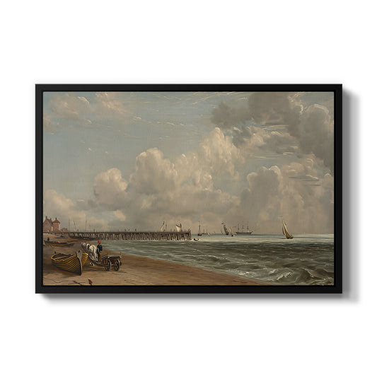 Yarmouth Jetty, 1822 by John Constable in a black floater framed canvas wall art display.