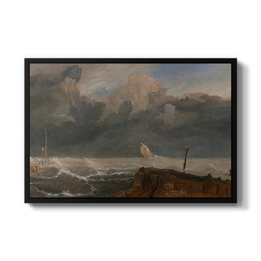 Port Ruysdael, 1827 by J.M.W. Turner in a black floater framed canvas wall art display.