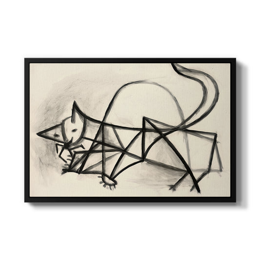 Study of a Cat (Étude de chat), 1946 by Pablo Picasso in a black floater framed canvas wall art display.