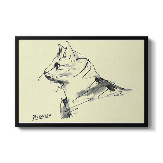 Cat (Le chat), c. 1961 by Pablo Picasso in a black floater framed canvas wall art display.