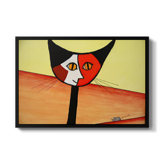 Picasso's Cat–El Gato by Norma Salt in a black floater framed canvas wall art display.