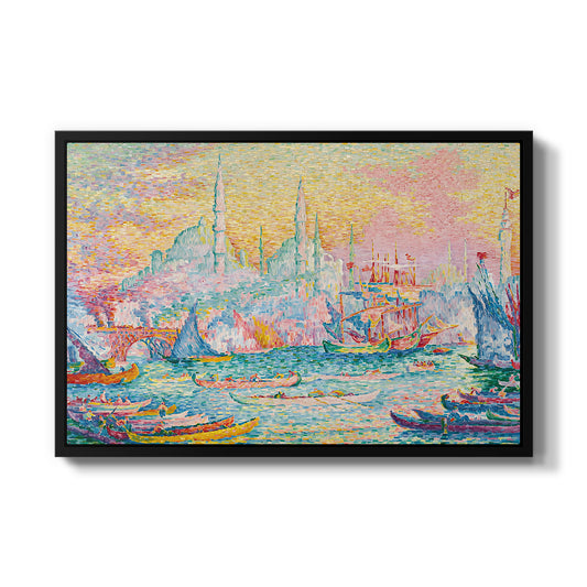 The Golden Horn, Constantinople, 1907 by Paul Signac in a black floater framed canvas wall art display.