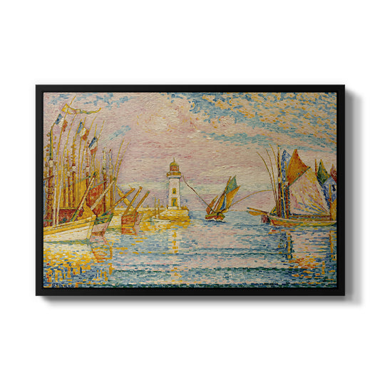 The Lighthouse at Groix, 1925 by Paul Signac in a black floater framed canvas wall art display.