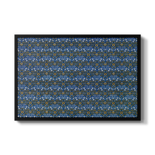 Eyebright, Green and Yellow Design, c. 1883 by William Morris in a black floater framed canvas wall art display.