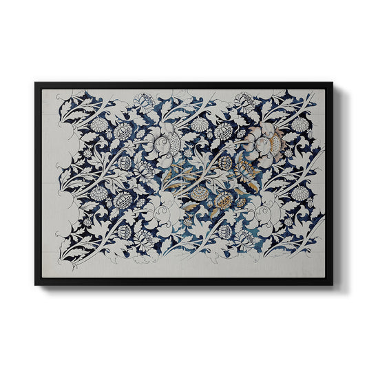 Watercolour for Printed Fabric Design: Wey, c. 1882-1883 by William Morris in a black floater framed canvas wall art display.