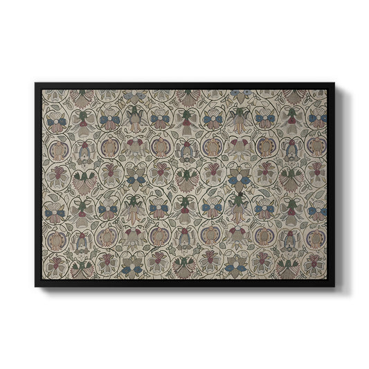Long Cushion Cover (Printed Textile), c. 1600 by Unknown in a black floater framed canvas wall art display.