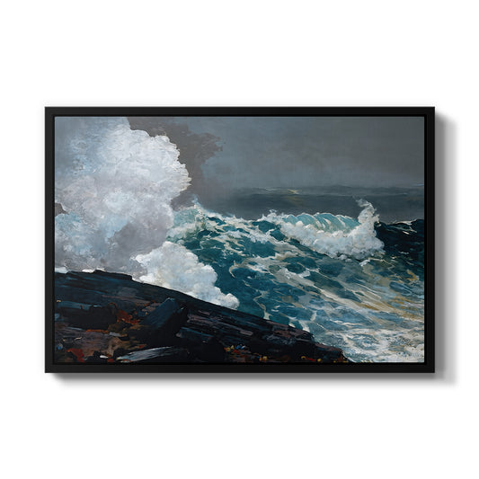 Northeaster, 1895 by Winslow Homer in a black floater framed canvas wall art display.