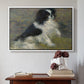 White floater framed canvas featuring Tama, the Japanese Dog, c. 1876 by Pierre-Auguste Renoir above an entryway table in a minimalist foyer.