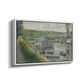 Angled view of Wash-House Boat at Bas-Meudon, c. 1874 by Pierre-Auguste Renoir in a white floater framed canvas.