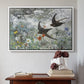 White floater framed canvas featuring Common Swifts, 1886 by Bruno Liljefors above an entryway table in a minimalist foyer.