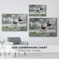 Size comparison chart for white floater framed canvas featuring Common Swifts, 1886 by Bruno Liljefors.