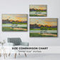 Size comparison chart for white floater framed canvas featuring Flying Duck at Sunset, 1924 by Bruno Liljefors.