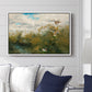 Wild Ducks (Grasänder), 1890 by Bruno Liljefors displayed above a sofa in a living room in a white floater frame, featuring a wildlife scene of ducks walking through tall grass beside water.