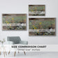 Size comparison chart for white floater framed canvas featuring Cat on a Flowery Meadow, 1887 by Bruno Liljefors.