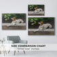 Size comparison chart for white floater framed canvas featuring Portrait of a Dog, 1891 by Bruno Liljefors.