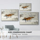 Size comparison chart for white floater framed canvas featuring Fox in Snow Landscape, 1900 by Bruno Liljefors.