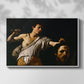Front view of David with the Head of Goliath (Vienna Version), c. 1607 by Caravaggio in a white floater framed canvas.
