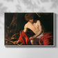 Front view of Saint John the Baptist in the Wilderness, c. 1603-1604 by Caravaggio in a white floater framed canvas.