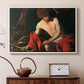 White floater framed canvas featuring a biblical youth seated outdoors with symbolic staff and minimal landscape, displayed above a cabinet in a soft-toned living room.