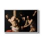 The Flagellation of Christ at the Column (Rouen Version), 1606 by Caravaggio in a white floater framed canvas wall art display.