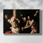 Front view of The Flagellation of Christ at the Column (Rouen Version), 1606 by Caravaggio in a white floater framed canvas.