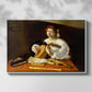 Front view of The Lute Player (Wildenstein Version), c. 1596 by Caravaggio in a white floater framed canvas.