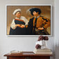White floater framed canvas featuring The Fortune Teller (Capitoline Version), c. 1599 by Caravaggio above an entryway table in a minimalist foyer.