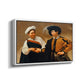 Angled view of The Fortune Teller (Capitoline Version), c. 1599 by Caravaggio in a white floater framed canvas.