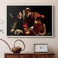 White floater framed canvas featuring a dramatic moment of divine intervention during sacrifice of Isaac, displayed above a cabinet in a soft-toned living room.