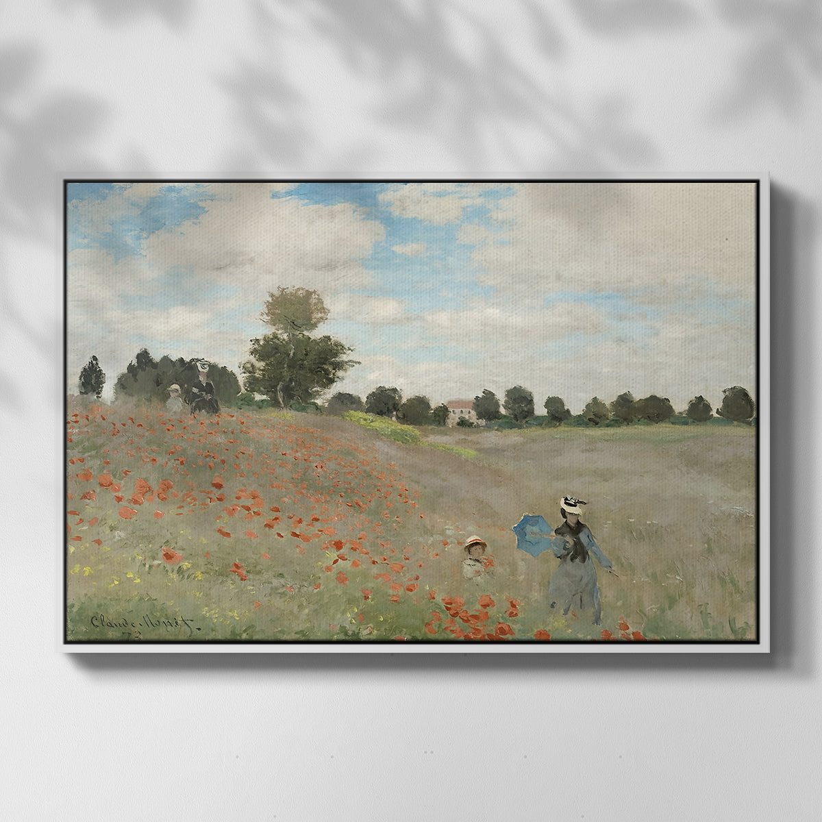 Front view of The Poppy Field near Argenteuil, 1873 by Claude Monet in a white floater framed canvas.