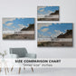 Size comparison chart for white floater framed canvas featuring The Beach at Honfleur, 1864 by Claude Monet.