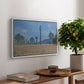 Poppy Field (Giverny), 1890-1891 by Claude Monet, presented in a white floater framed canvas featuring an expansive field of red poppies with tall trees under blue sky, displayed above a hallway console table.