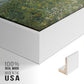 Close-up of the white floater frame corner and gallery wrapped canvas construction.