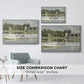 Size comparison chart for white floater framed canvas featuring The Bridge at Argenteuil, 1874 by Claude Monet.