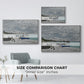 Size comparison chart for white floater framed canvas featuring The Beach at Sainte-Adresse, 1867 by Claude Monet.