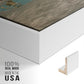Close-up of the white floater frame corner and gallery wrapped canvas construction.