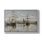 Ships Riding on the Seine at Rouen, 1872 by Claude Monet in a white floater framed canvas wall art display.