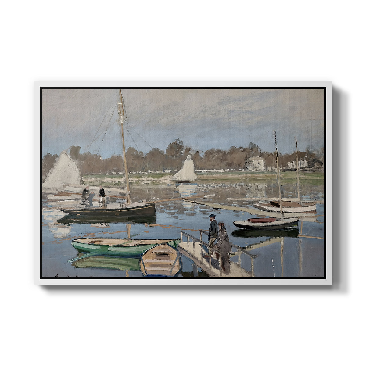 The Basin at Argenteuil, 1874 by Claude Monet in a white floater framed canvas wall art display.