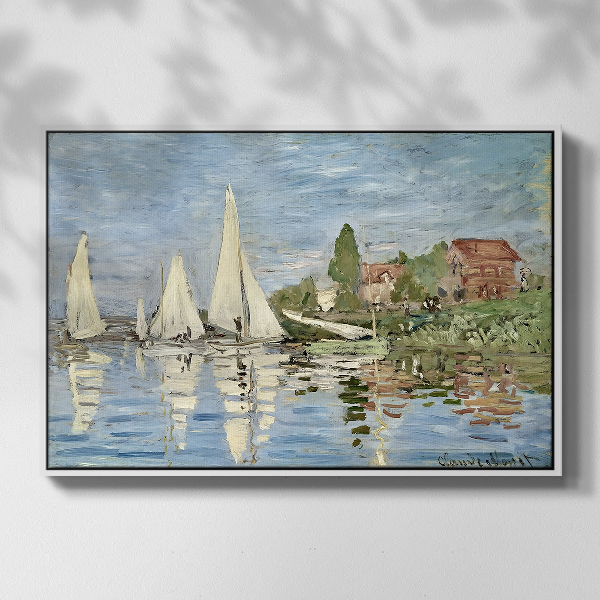 Front view of Regatta at Argenteuil, 1872 by Claude Monet in a white floater framed canvas.