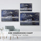 Size comparison chart for white floater framed canvas featuring A Seascape, Shipping by Moonlight, 1864 by Claude Monet.