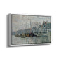 Angled view of View of the Prins Hendrikkade and Kromme Waal in Amsterdam, 1874 by Claude Monet in a white floater framed canvas.
