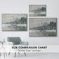 Size comparison chart for white floater framed canvas featuring View of the Prins Hendrikkade and Kromme Waal in Amsterdam, 1874 by Claude Monet.