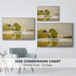 Size comparison chart for white floater framed canvas featuring Houses on the Achterzaan, 1871 by Claude Monet.