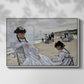 Front view of On the Beach at Trouville, 1870 by Claude Monet in a white floater framed canvas.