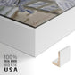 Close-up of the white floater frame corner and gallery wrapped canvas construction.